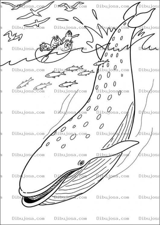 Dibujo para colorear colorear a barbapapa con una ballena