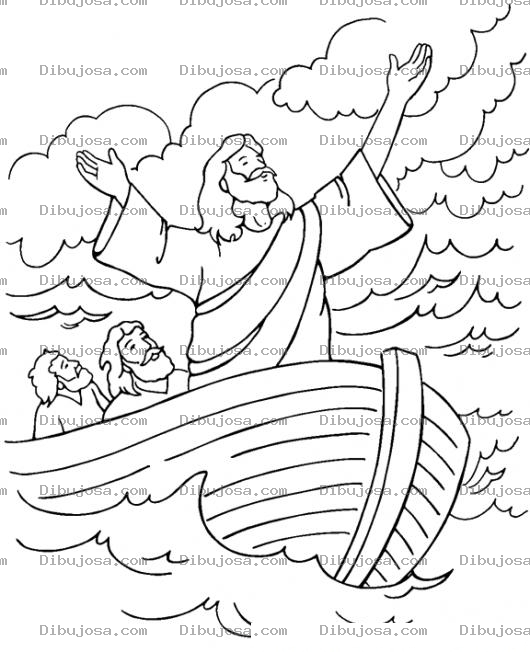 Dibujo para colorear Dibujo De JESUS En Medio De La Tormenta En El Mar Para Pintar Y Colorear
