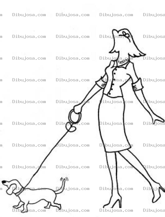 Dibujo para colorear Dibujo De Mujer Paseando Perrito Para Pintar Y Colorear