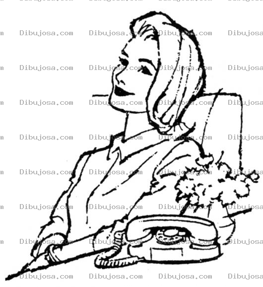 Dibujo para colorear Dibujo De Mujer Sentada Frente Al Telefono Para Colorear