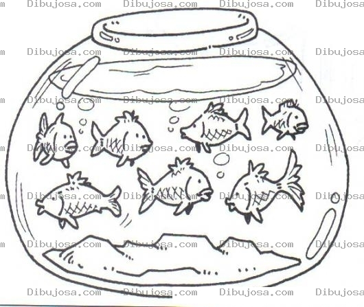 Dibujo para colorear Pecera Con 8 Pescaditos Para Pintar Y Colorear Varios Peces Pecera Con Muchos Peces