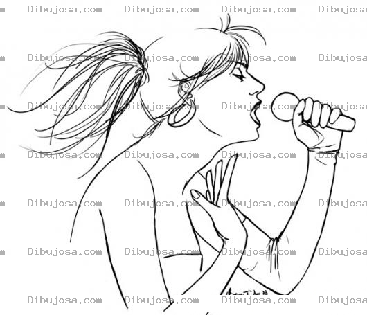 Dibujo para colorear Dibujo De Mujer Cantando Con Microfono Para Pintar Y Colorear