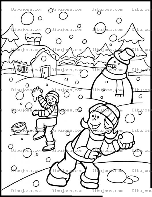 Dibujo para colorear Ninos Jugando En La Nieve Para Pintar Y Colorear