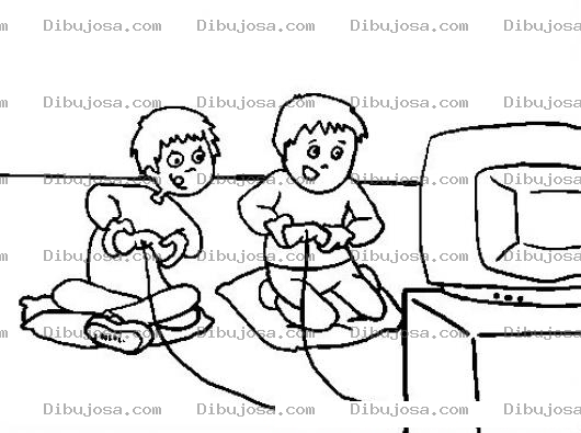 Dibujo para colorear Ninos Jugando Nintendo Para Pintar Y Colorear Dibujo De Hermanitos Jugando Videojuegos En Un Playstation