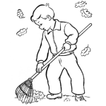 Dibujo para colorear Dibujo De Un Nino Barriendo Y Limpiadno Las Hojas Del Jardin Con Una Escoba