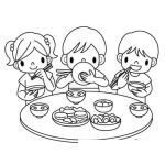 Dibujo para colorear Ninos Comiendo Comida China Con Palillos Chinos Para Pintar Y Colorear