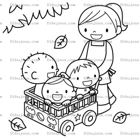 Dibujo para colorear Ninos Jugando Con Un Carreton de madera Para Pintar Y Colorear
