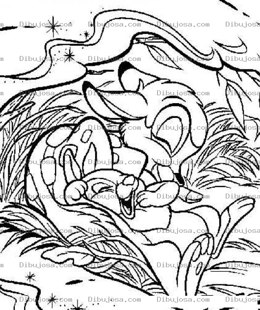 Dibujo para colorear Colorear a bambi descansando con conejo