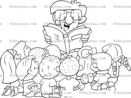 Dibujo para colorear Dibujo De Profesor Leyendo Un Cuento A Sus Alumnos Para Colorear