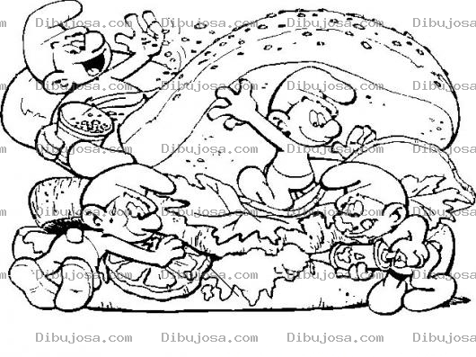 Dibujo para colorear Dibujo Pitufino De Pitufos Preparando Una Hamburguesa