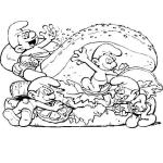 Dibujo para colorear Dibujo Pitufino De Pitufos Preparando Una Hamburguesa