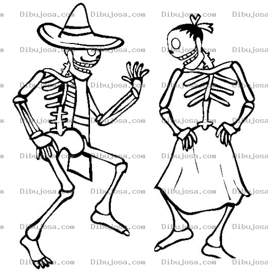 Dibujo para colorear Pareja De Calaveras Mexicanas Bailando Para Pintar Y Colorear