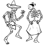 Dibujo para colorear Pareja De Calaveras Mexicanas Bailando Para Pintar Y Colorear