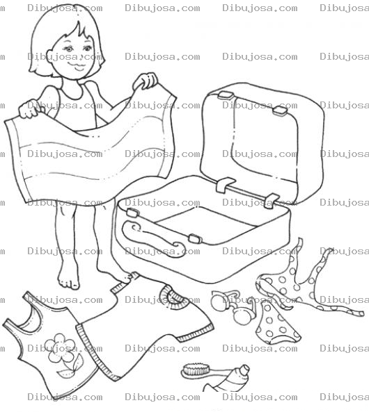 Dibujo para colorear Dibujo Para Colorear A Una Chica Empacando Y Haciendo Su Maleta Para Ir A La Playa