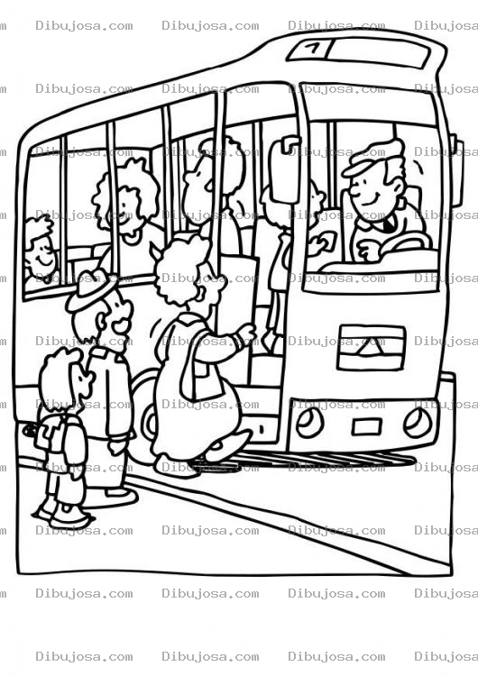 Dibujo para colorear Chofer De Bus Esperando A Que Suba La Gente Al Autobus Para Pintar Y Colorear Camioneta Extraurbana