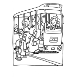 Dibujo para colorear Chofer De Bus Esperando A Que Suba La Gente Al Autobus Para Pintar Y Colorear Camioneta Extraurbana