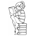 Dibujo para colorear Dibujo De Nina Sentada Sobre Libros Para Pintar Y Colorear