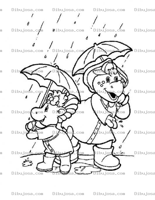 Dibujo para colorear Pintar a los amigos de Barney bajo la lluvia