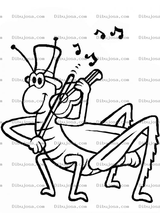 Dibujo para colorear Dibujo De Grillo Con Violin Para Colorear