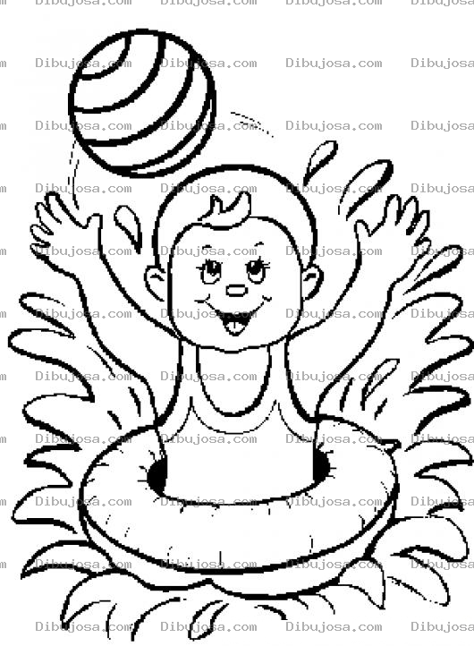 Dibujo para colorear Dibujo De Nino Con Flotador Salvavidas Jugando En Pisina Para Pintar Y Colorear