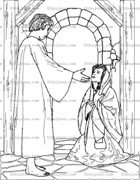 Dibujo para colorear Colorear al Angel Gabriel con Maria