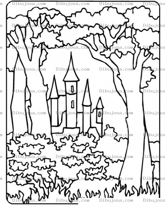 Dibujo para colorear Castillo en el bosque