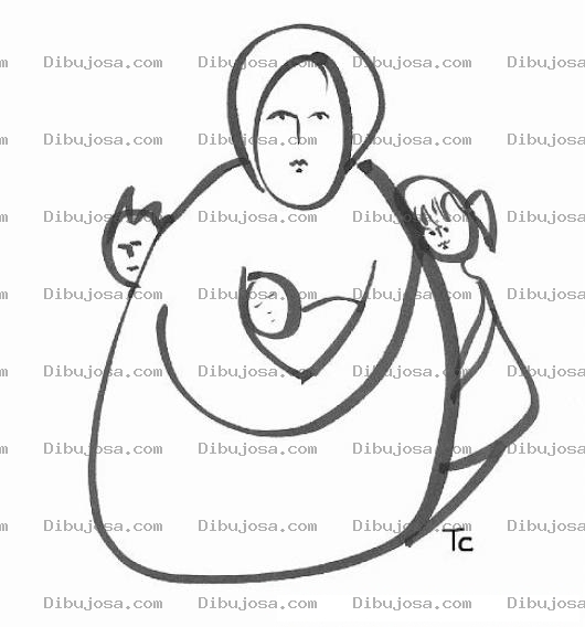 Dibujo para colorear Dibujo De Mama Con Tres Hijos Para Pintar Y Colorear