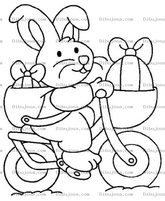 Dibujo para colorear Conejo Pascuero En Bicicleta Para Pintar Y Colorear