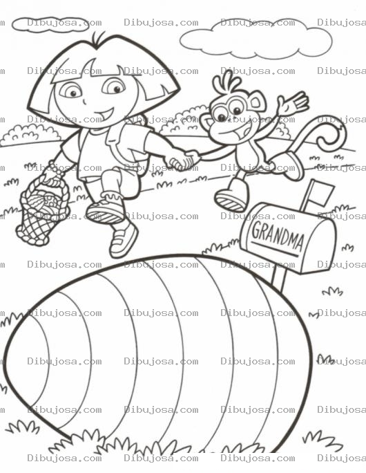 Dibujo para colorear Dora Exploradora Con Huevo De Pascua Giagante Para Colorear
