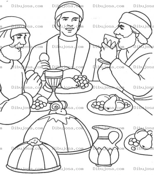 Dibujo para colorear Colorear a Jose comiendo con sus hermanos