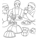 Dibujo para colorear Colorear a Jose comiendo con sus hermanos