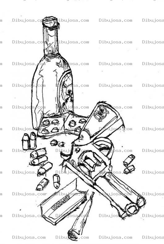 Dibujo para colorear Colorear Vicios Alcohol Balas Cigarro Droga Pistola Y Todas Las Cosas Malas Juntas
