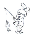 Dibujo para colorear Dibujo De Un Nino Pescando Un Pez Con Cana De Pescar Para Pintar Y Colorear