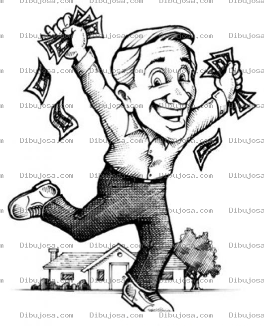 Dibujo para colorear Dibujo De Hombre Feliz Con Casa Y Mucho Dinero En Las Manos Para Pintar Y Colorear