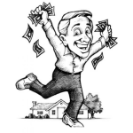 Dibujo para colorear Dibujo De Hombre Feliz Con Casa Y Mucho Dinero En Las Manos Para Pintar Y Colorear