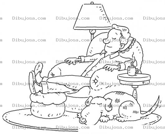 Dibujo para colorear Dibujo De Papa Descansando En Su Sofa Con Taza De Cafe Para Pintar Y Colorear