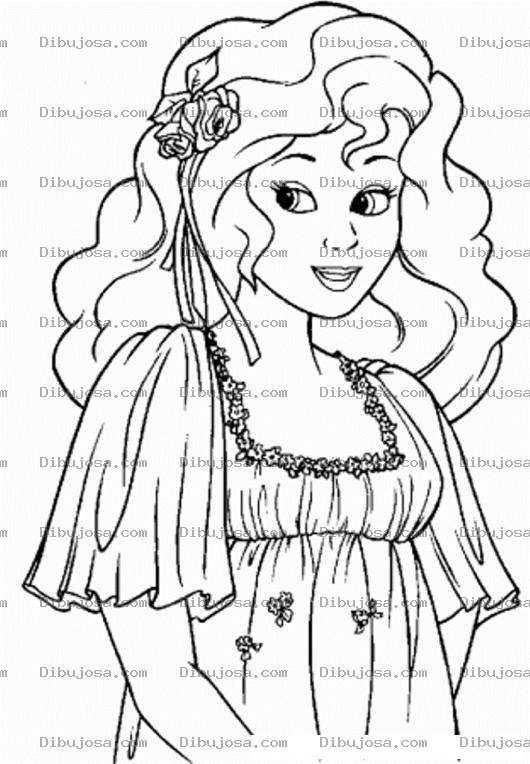 Dibujo para colorear Dibujo De Una Chica Con Vestido Y Una Flor En La Cabeza Para Pintar Y Colorear
