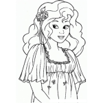 Dibujo para colorear Dibujo De Una Chica Con Vestido Y Una Flor En La Cabeza Para Pintar Y Colorear