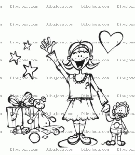 Dibujo para colorear Dibujo De Nina Con Juguetes Y Regalos Para Pintar Y Colorear