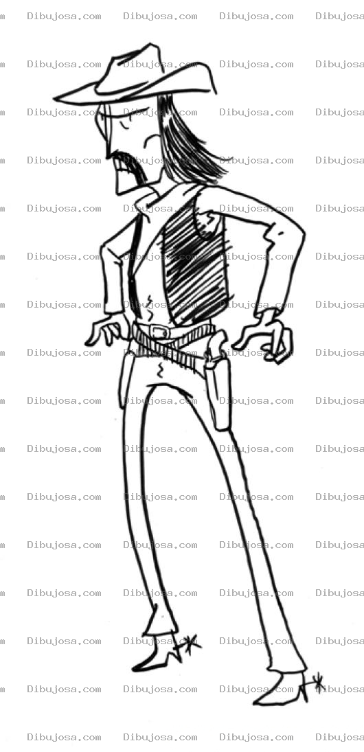 Dibujo para colorear Vaquero Del Oeste Con Pelo Largo Para Pintar Y Colorear