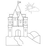 Dibujo para colorear Castillo con un sol brillante