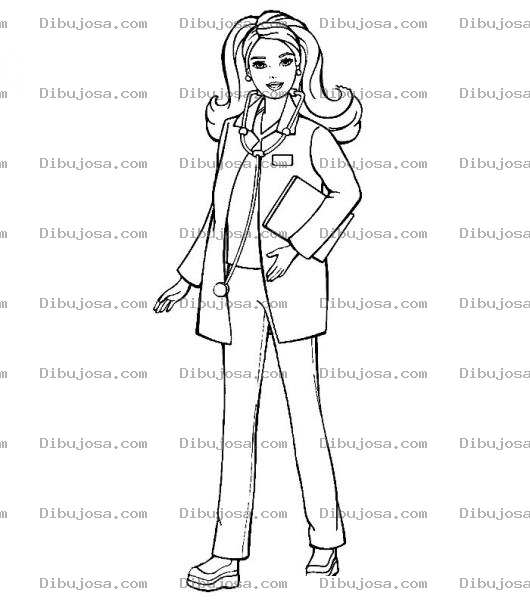 Dibujo para colorear Dibujo De Princesa Doctora Para Pintar Y Colorear A Barbie Con Estetoscopio Y Traje De Medico