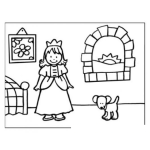 Dibujo para colorear Dibujo De Proincesa En Su Casa Con Un Perrito Para Colorear