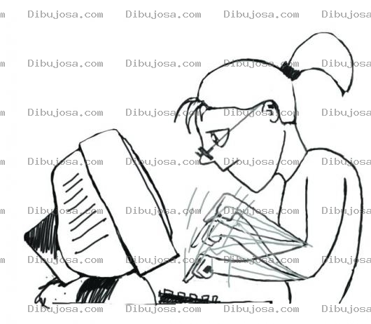 Dibujo para colorear Dibujo De Mujer Tecleando Rapido Con Un Dedo Para Pintar Y Colorear
