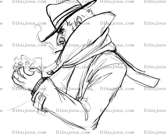 Dibujo para colorear Dibujo De Detective Enojado Para Pintar Y Colorear