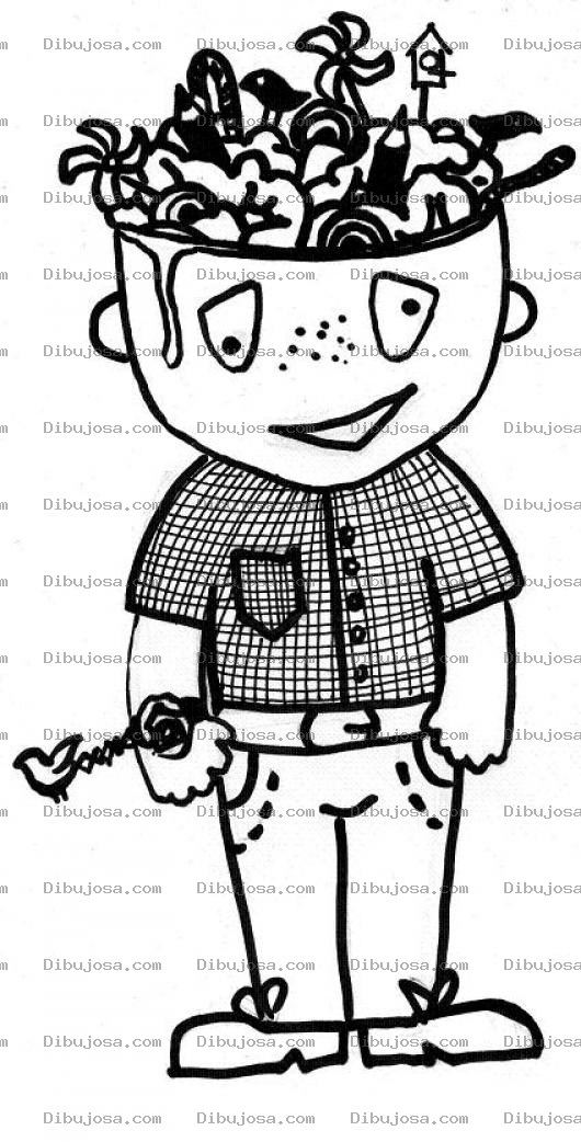 Dibujo para colorear Nino Con Muchas Ideas Para Pintar Y Colorear