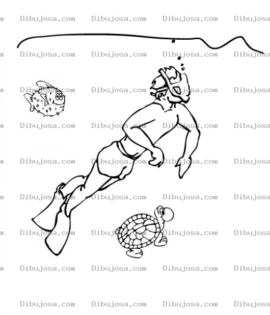 Dibujo para colorear Dibujo De Hombre Sumergido Con Snorkel Bajo El Agua Para Colorear