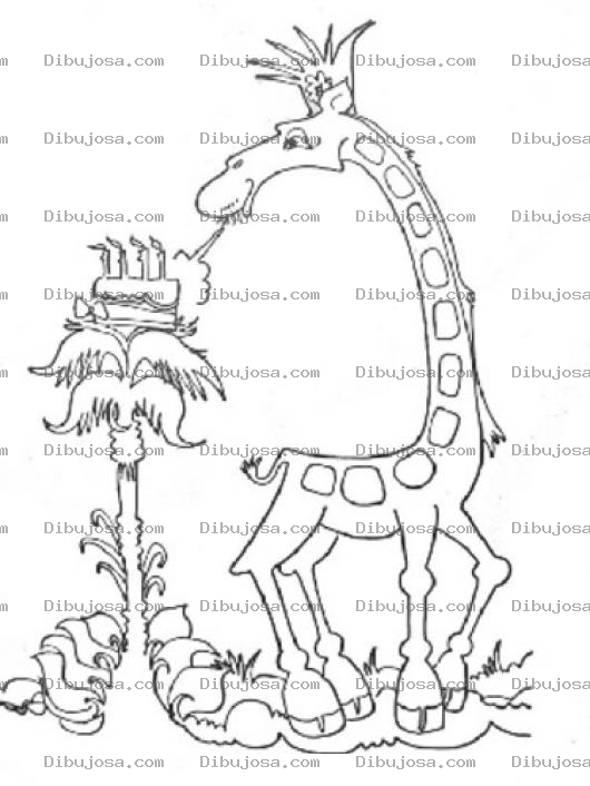Dibujo para colorear Dibujo De La Reina Jirafa Soplando Las Velas Su Pastel De Cumplenaos Para Pintar Y Colorear