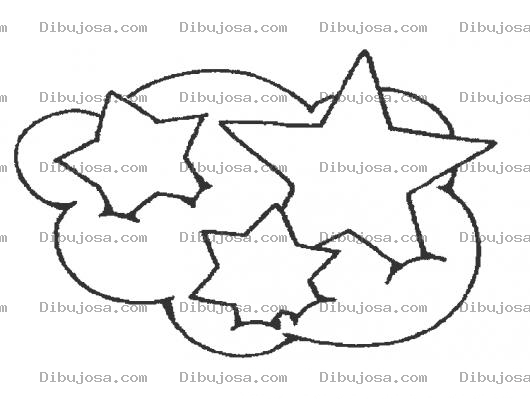 Dibujo para colorear Dibujo De Estrellas Sobre Las Nubes Para Pintar Y Colorear