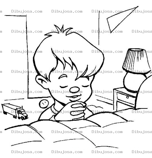 Dibujo para colorear Dibujo De Nino Orando En Su Cuarto Antes De Acostarse Para Pintar Y Colorear Chico Rezando En Su Habitacion